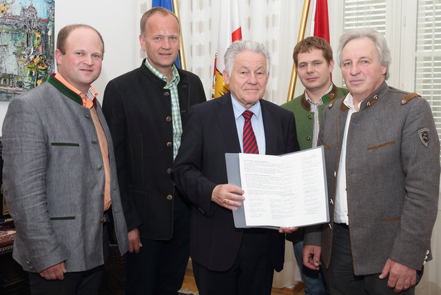 Markus Brandmayr, Leopold Käferböck, Landeshauptmann Josef Pühringer, Leopold Hundstorfer und Heinrich Striegl.