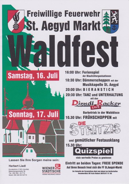 Die FF-St.Aegyd-Markt ladet zum traditionellen Waldfest ein!