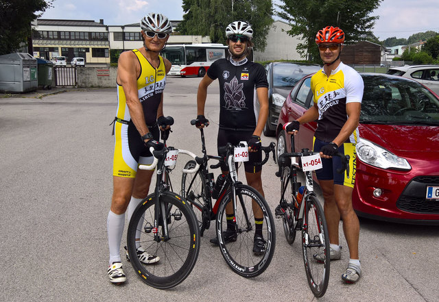 Reinhard Haider, Philipp Prückl und Jürgen Stadlmayr beim Radmarathon in Grieskirchen