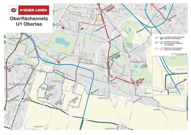 Die neue Routenführung der Öffis in Favoriten, Liesing und Simmering ab September 2017, wenn die U1 bis Oberlaa fährt. | Foto: © Wr. Linien, BB/Mößlacher, VOR