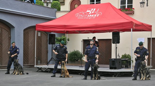 v.l.n.r. Gr.Insp. Christian Scherl, Gr.Insp. Heinrich Rangger, Rev.Insp. Andreas Auer, Rev.Insp. Markus Dirlinger, im Hintergrund Bez.Insp. Landesausbildner Dietmar Lintner