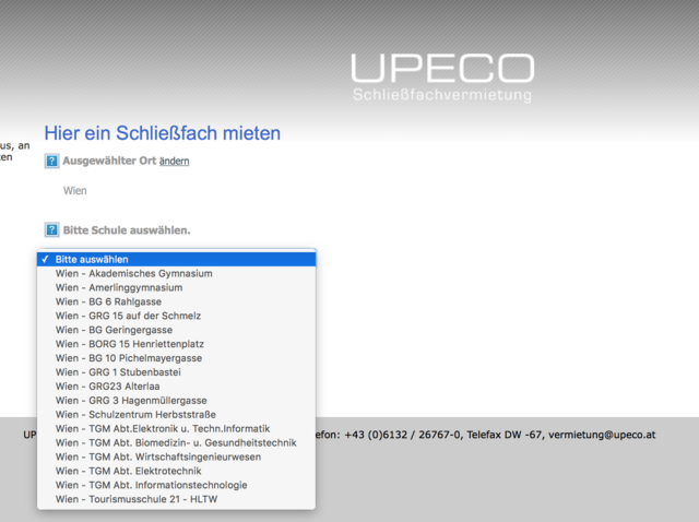 Ein Screenshot der Website eines privaten Anbieters von Schließfächern.