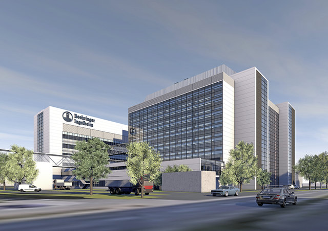 Der neue Produktionsstandort von Boehringer Ingelheim nach Fertigstellung 2021 an der Atzgersdorfer Straße.