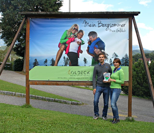 Matthias Gillhofer von der Firma Conos und Stefanie Unterweger, Kaufmännische Leitung der Goldeck Bergbahnen GmbH. | Foto: KK/Goldeck