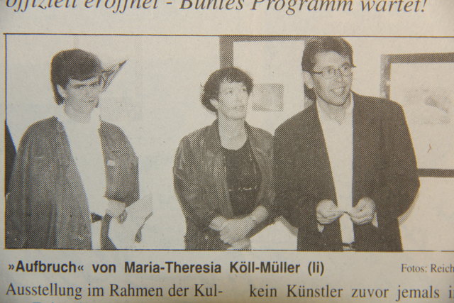 Maria-Theresia Köll-Müller, Edda Ziegler und Armin Walch bei der Eröffnung der Kulturzeit 1991.