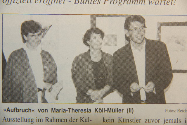 Maria-Theresia Köll-Müller, Edda Ziegler und Armin Walch bei der Eröffnung der Kulturzeit 1991. | Foto: Archiv