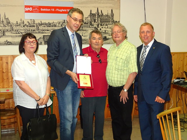Frau Friedrich (Monheim), GR Roland Palkovits, Peter Geyer, Norbert Friedrich (SPD Vorsitzender aus Monheim), Vizebürgermeister Horst Karas