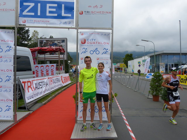 Die frisch gebackenen Ö-Meister im Duathlon: Theresa Moser und Michael Singer. | Foto: RC Figaro Sparkasse Lienz