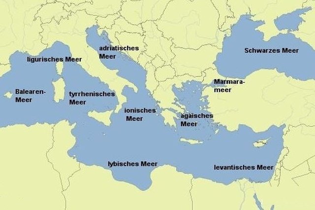 Die grobe Untergliederung des Mittelmeeres. | Foto: Internet