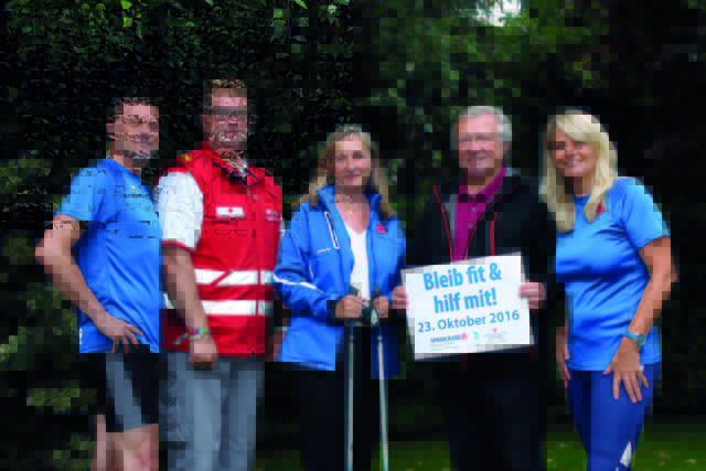 Michael Grill, Walter Grashofer (Rotes Kreuz), Sparkassen-Vorstand Mag. Getrude Schwebisch, Bürgermeister KommR Herbert Osterbauer und Lisbeth Baumgartner (Sparkasse Marketing) freuen sich auf rege Teilnahme am Lauf. | Foto: Stadtgemeinde Neunkirchen