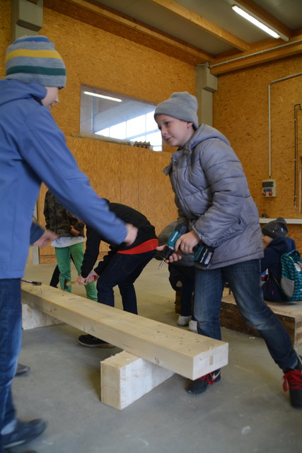 3. und 4. Klasse der Volksschule Weiden am See bei Holzbau Kast in Gols