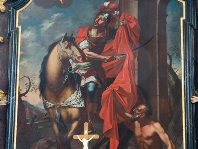 Das Altarbild in der Pfarrkirche St. Martin an der Raab: Das Ölgemälde zeigt die Mantelspende des Heiligen Martin von Tours an den Bettler, die sich der Überlieferung nach in Amiens zugetragen hat. | Foto: Ernst Mayer