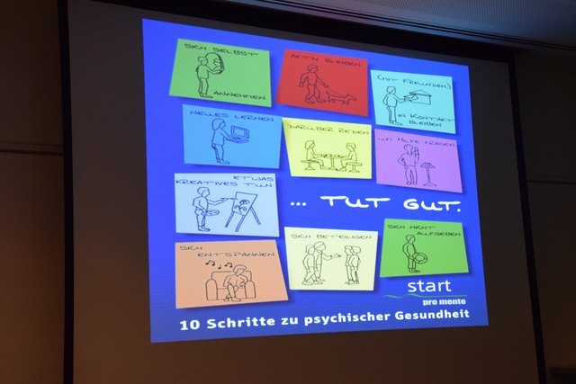 Die Abbildung von pro mente zeigt die zehn Schritte zu psychischer Gesundheit.