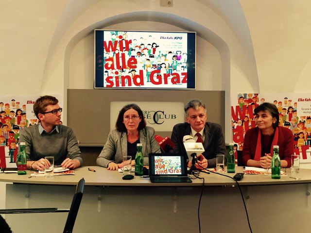 Wahlprogramm 2017: Robert Krotzer, Elke Kahr, Manfred Eber und Elke Heinrichs (v. l.) bei der Präsentation. | Foto: KK