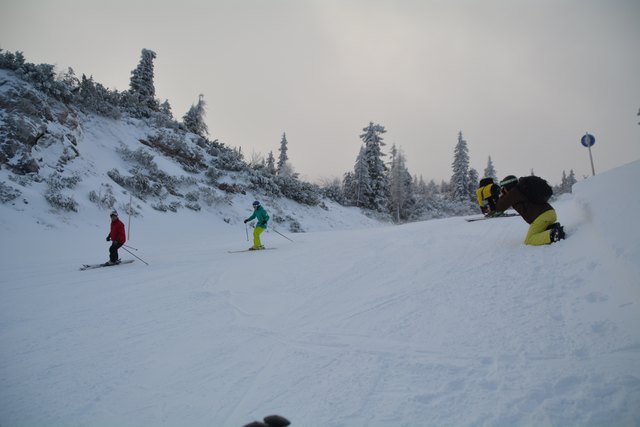 Mit einem Ski-Guide geht's die unberührte Piste hinab.