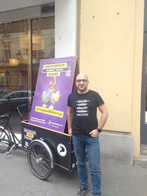 Die Piratenpartei rund um Gemeinderat Philip Pacanda will erneut den Einzug in den Gemeinderat schaffen und macht mit kreativen Forderungen von sich reden. | Foto: Piratenpartei Graz