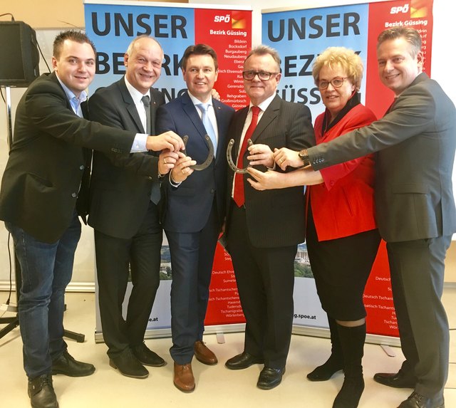 Beim Jahresauftakt (von links): Patrick Hafner, Wolfgang Sodl, Erich Trummer, Hans Niessl, Verena Dunst und Jürgen Schabhüttl