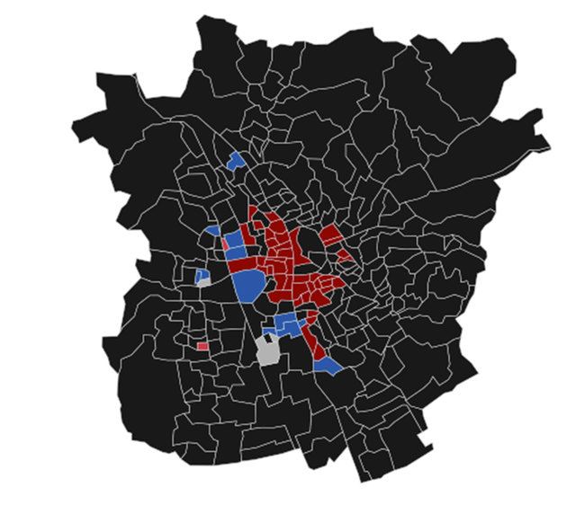 Schwarzes Graz: Beim Großteil der 270 Grazer Wahlsprengel hatte die ÖVP die Nase vorn. | Foto: Stadt Graz/drawingdata