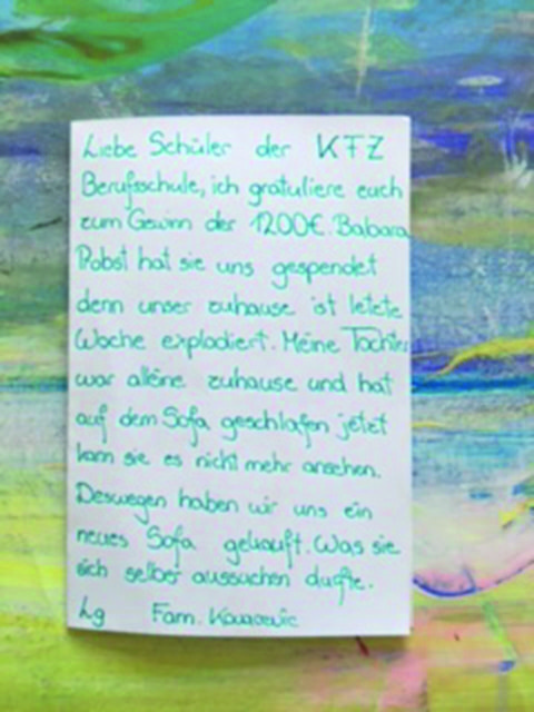 In einem Brief hat sich die Familie für die Spende bedankt. | Foto: Probst