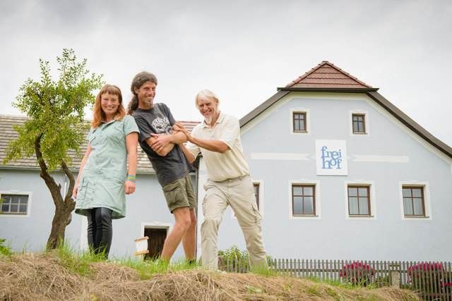 Sigrid Drage, Andreas Voglgruber und Thomas Meier - die SONNENTOR Frei-Hof Bauern