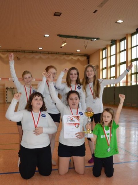 Toller Erfolg der U12-Mädchen aus Grieskirchen: Sophie Redl, Edina Hajda, Kathi Huemer, Elli Kaltseis (hinten), Gloria Obermayr, Linda Bucaj und Julia Mach (vorne). | Foto: Alfred Maier/FBV Grieskirchen