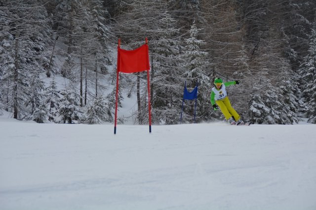 Die Skifahrer rasten in Lackenhof am Ötscher die Piste hinab.