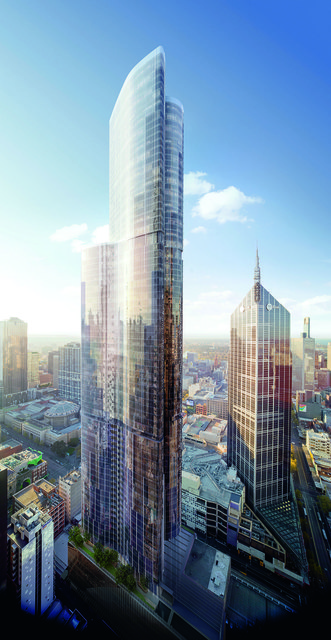 Aurora: Im Stadtzentrum entsteht Melbournes zweithöchstes Wohngebäude, das sogar über einen direkten Zugang zur City Loop-Linie der U-Bahn verfügen wird. | Foto: Elenberg Fraser
