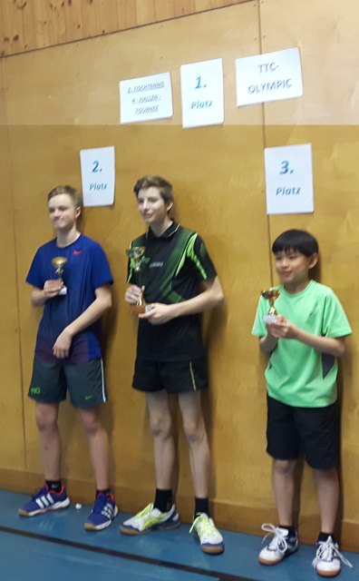 Siegerehrung U15: v.l. Lukas Schwarzinger (Olympic) Sieger Martin Trausmuth (Naturfreunde Stadlau) und Zach Hsiao (Olympic)