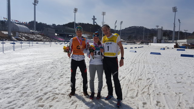 Spartenleiter im Para Sport Nordisch Wolfgang Egger (rechts) mit Carina Edlinger und ihr Guide, ihr Bruder Julian | Foto: Privat