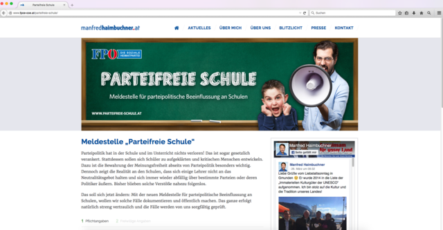 So sieht die Seite der FPÖ für parteifreie Schule aus, mithilfe derer man sich um Objektivität bemüht. | Foto: Screenshot: BRS