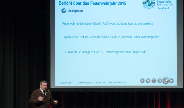 Feuerwehr-Bezirkstagung Linz-Land: Zwei Firmen und Propst Johannes Holzinger mit Medaillen geehrtLEONDING. Wenn es brennt, dann müssen Feuerwehrleute in den Einsatz – egal ob in der Nacht oder während der Arbeitszeit. Ohne Zustimmung der Arbeitgeber wäre letzteres unmöglich, deshalb wurden bei der Bezirkstagung der Feuerwehren vom Bezirk Linz-Land am 23. März 2017 die Firma Hierzer aus Wilhering und die Firma Almi aus Oftering geehrt. Ihnen wurde die „große Florian Ehrenmedaille in Bronze“ vom Landesfeuer