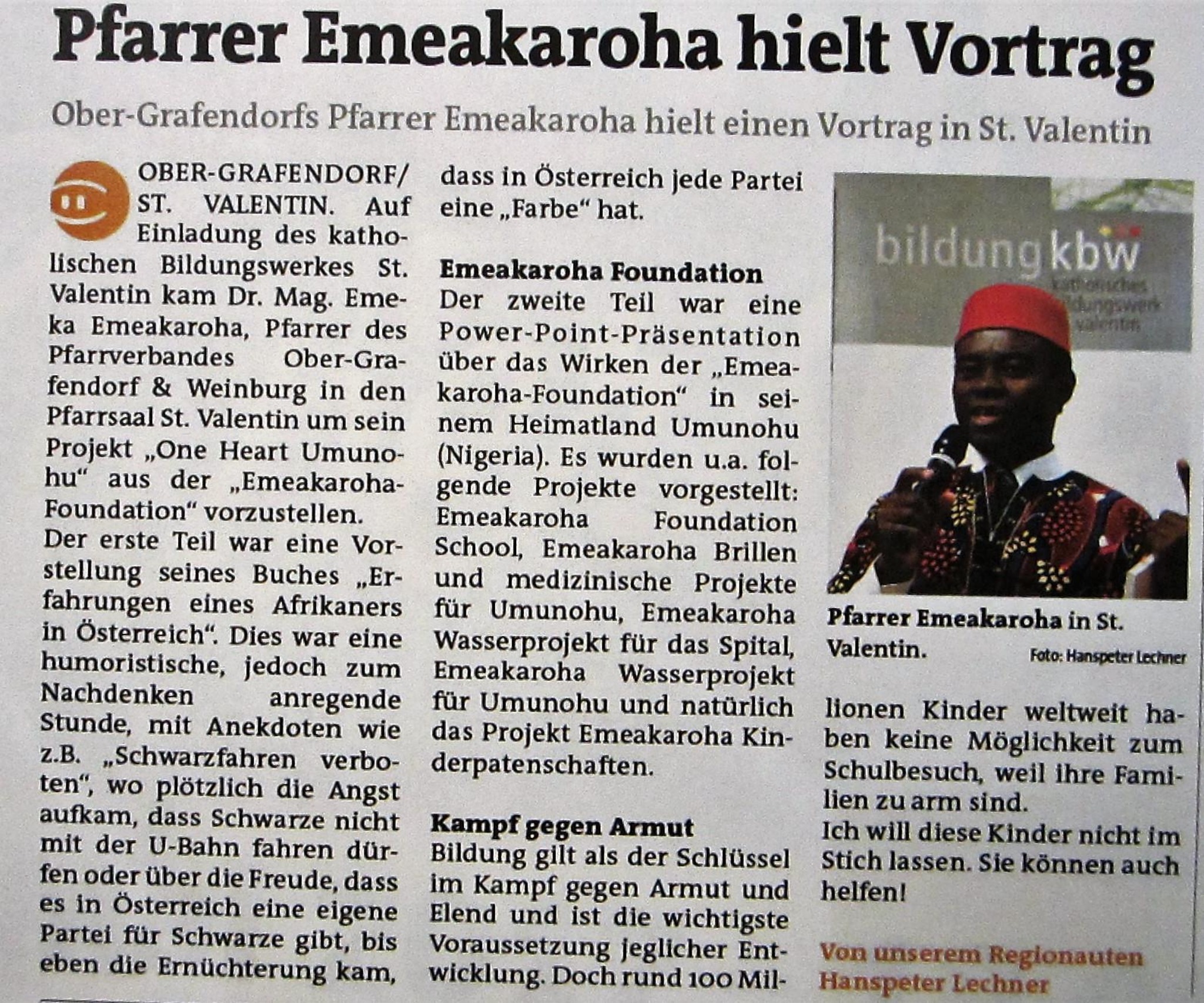 Dr. Mag. Emeka Emeakaroha besucht St. Valentin Danke den
