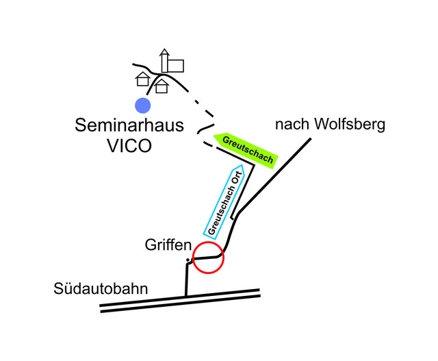 Wegweiser zum Seminarhaus VICO, Greutschach 21