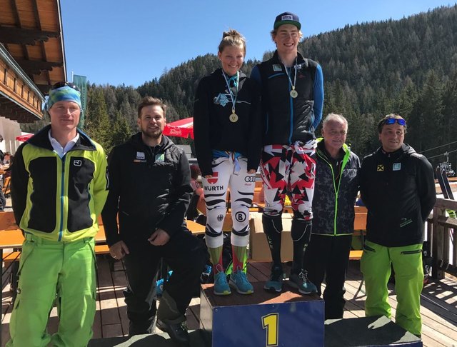 Die beiden steirischen Riesentorlauf-Meister im alpinen Schilauf: Sarah Schrempf und Fabian Zeiringer. | Foto: KK