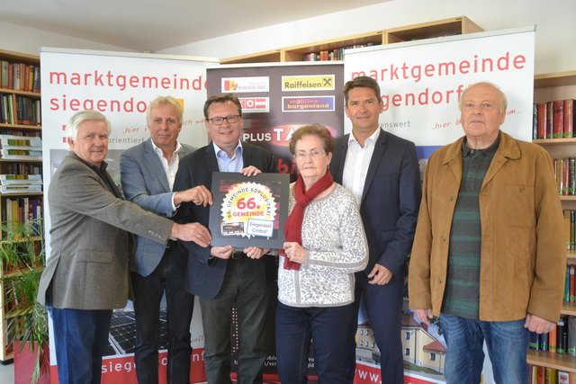 Pensionistenobmann Helmut Welkovits, Patrick Poten, LR Norbert Darabos, Hildegard Varga, Bgm. Rainer Porics und Hermann Gollubits