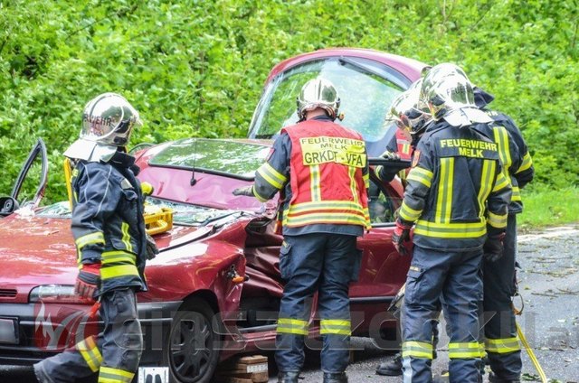 Die Lenkerin musste aus dem Auto mit der Hydraulikzange befreit werden. | Foto: Einsatzdoku