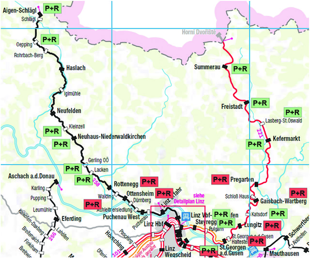 Die rot eingezeichneten Park&Ride-Anlagen sind derzeit überlastet und sollen ausgebaut werden.