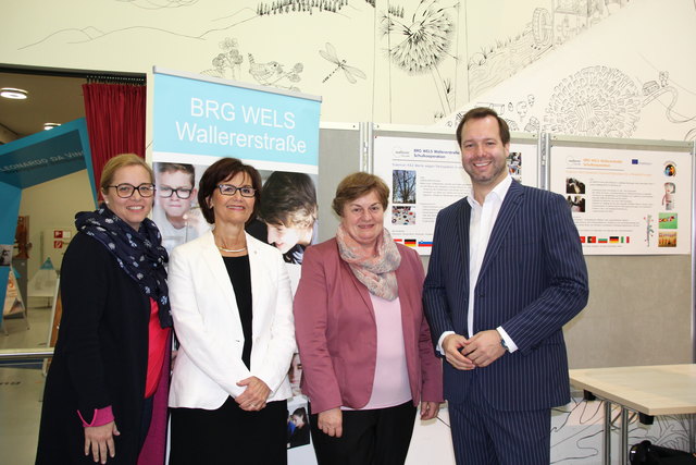 Vzbgm. Christa Raggl-Mühlberger, StR. Margarete Josseck-Herdt, OStR. Gisela Gutjahr und Stefan Zotti (OEAD/Erasmus+)