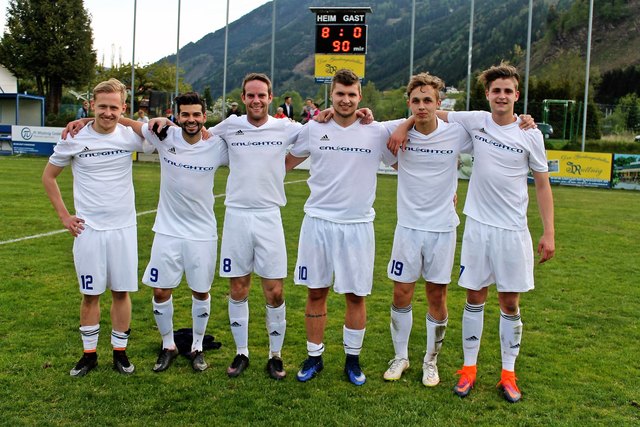 Die Unzmarkter Torschützen beim Kantersieg: Raphael Trattner, Markus Zmugg, Christoph Karner, Michel Deutschmann, Kevin Krenn, Julian Ruttnig (v. l.). | Foto: KK