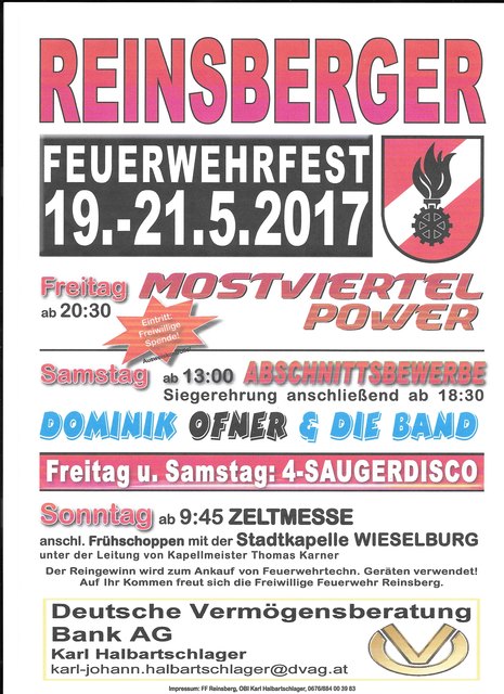 Die Feuerwehr Reinsberg lädt zu ihrem großen Zeltfest.