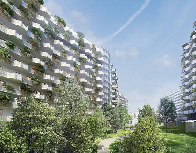 Grüne Fassaden, ein Park, ein Biotop und ein kleiner Sumpf sind in der Biotope City geplant. | Foto: Schreiner/Kastler