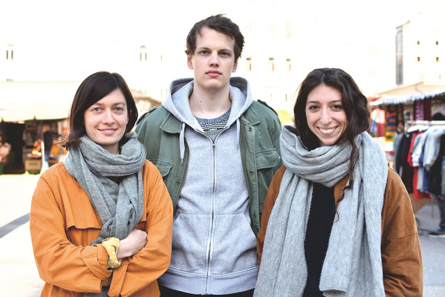 Drei Grafik-Designer für das Karmeliterviertel: Rita Sammer (l.), Roman Buchberger und Sarah Boratino entwarfen die "Herzstücke".