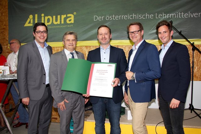 Bernhard Fasching mit LAbg. Lukas Schnitzer, Bgm. Marcus Martschitsch sowie den WKO-Vertretern Herbert Spitzer und Florian Ferl.