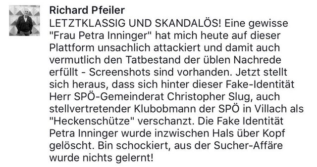 Richard Pfeiler wehrt sich, schreibt auf Facebook von "Skandal", "Heckenschützen" und "übler Nachrede" | Foto: kk