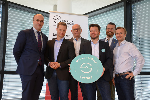 Michael Pucher (Leitner­Leitner), Thomas Weiss (Authentic Vision GmbH), Rudolf Bernhard (FFG),  Lorenz Maschke (WKS), Bernd Litzka (aws) und Netzwerkkoordinator Oliver Wagner (ITG Salzburg) bei der Jurysitzung. | Foto: startup Salzburg