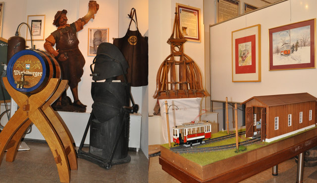 Ausstellungsstücke zum Thema Brauereien und Straßenbahn. | Foto: Karl Dorfmeister