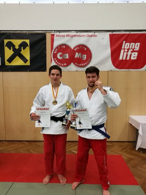 Die zwei Treffner Judo Landesmeister 2017 - Sebastian Zinkl (-100 kg) und Zelimkhan Arsoev (-90 kg)