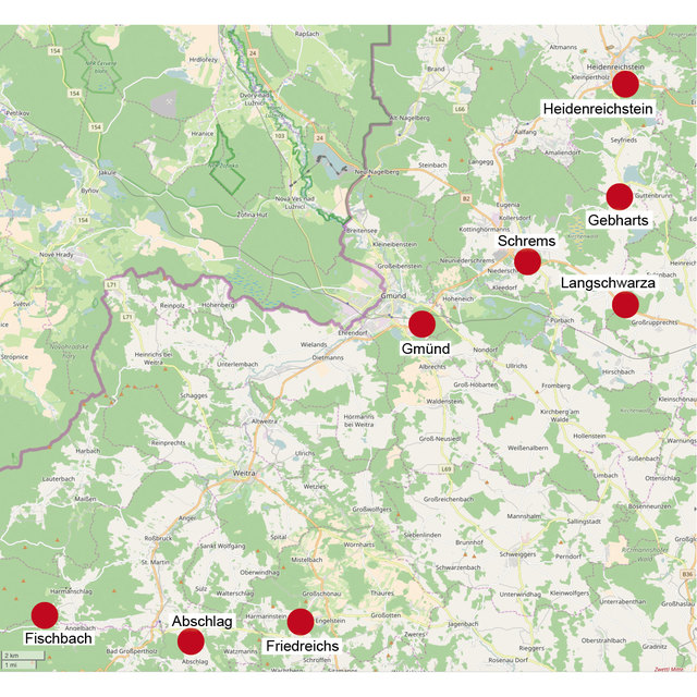 Zahlreiche Baustellen an Straßen und Nebenanlagen werden aktuell von den Straßenmeistereien betreut. | Foto: Grafik: openstreetmap.org/Kögler