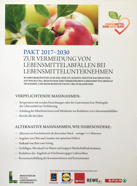 "Lebensmittel sind kostbar" Pakt 2017-2030 BMLFUW/Handelsketten Video:https://youtu.be/LlYBecfq4zU | Foto: BMLFUW