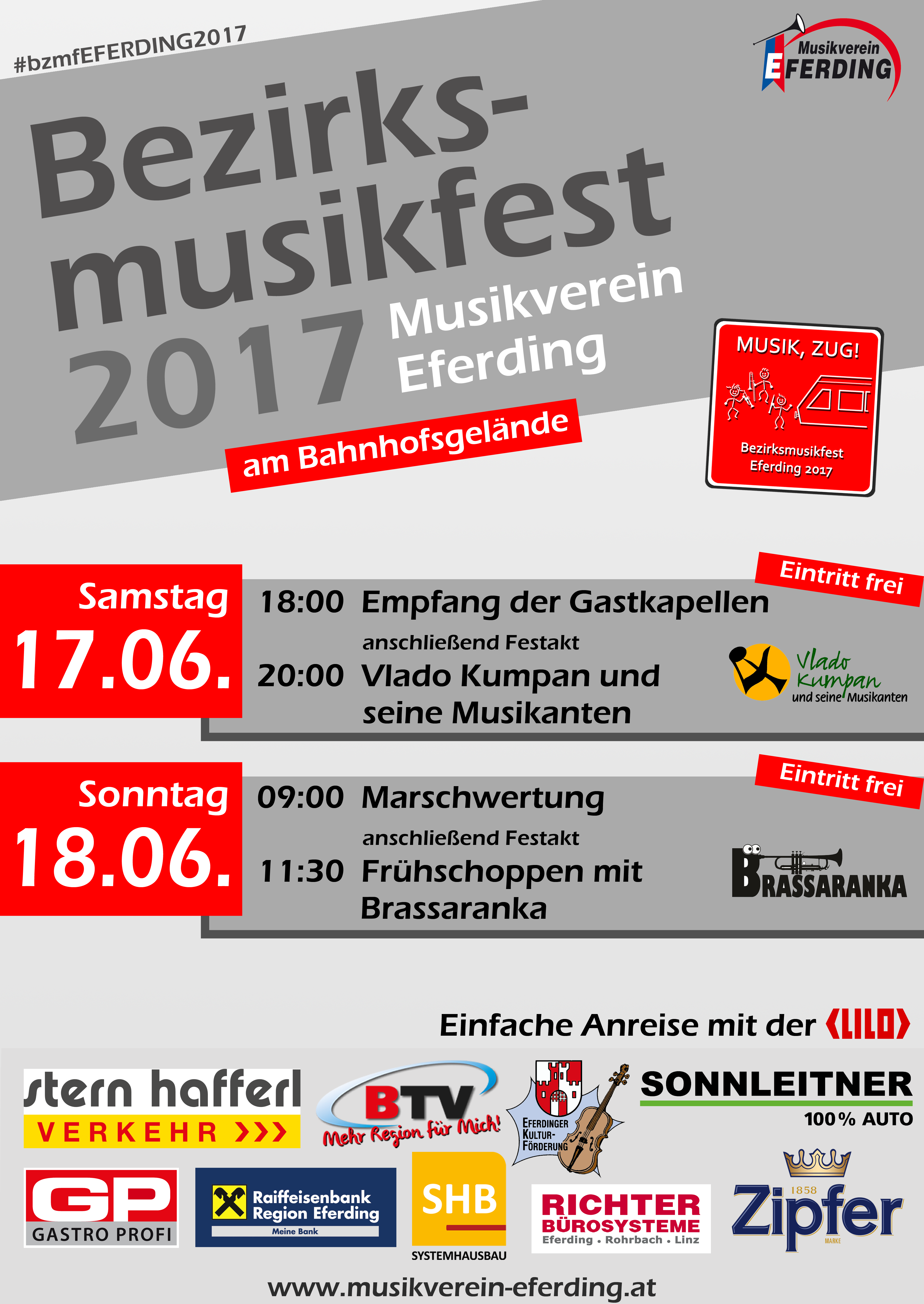 Einladung zum Bezirksmusikfest Eferding